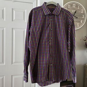 Robert Talbott Multicolor Plaid Button-Down in Purple, Navy, and Green Accents